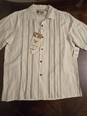 Vintage Silk Cream Short-Sleeve Cuban Collar Shirt
